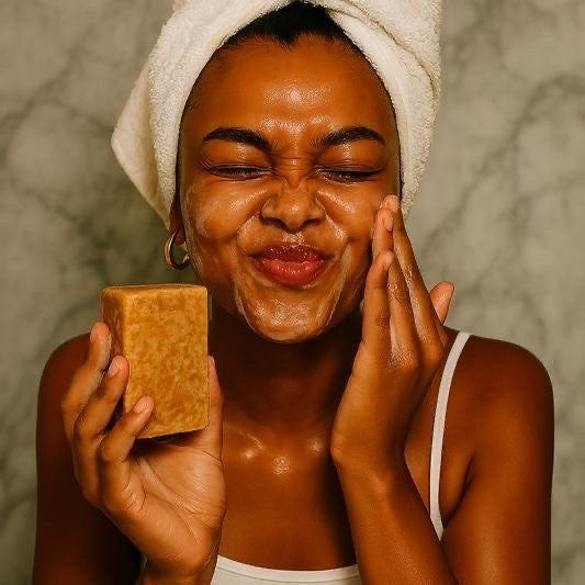 Femme tenant le savon Curcuma & Acide Kojique