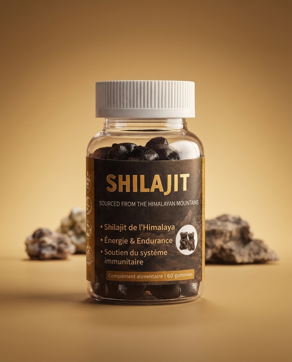 Shilajit Ivoire Ébène, fond doré premium
