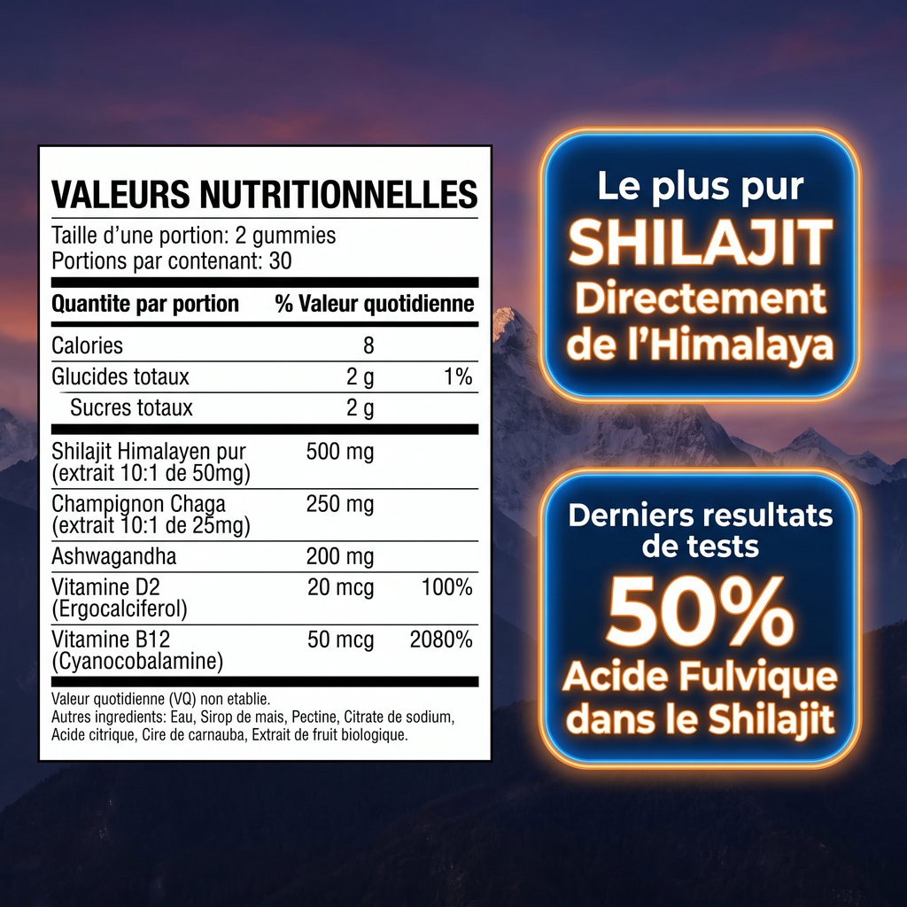 Valeurs nutritionnelles Shilajit - 50% acide fulvique
